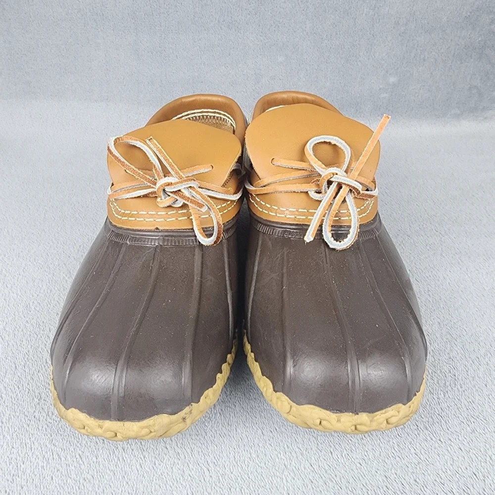 LL Bean Boots Mens 9M Rubber Moc Duck Shoes Brown Leather Low